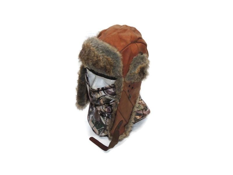 Australischer Ushanka Kakadu Hut aus echtem Leder und Kunstfell