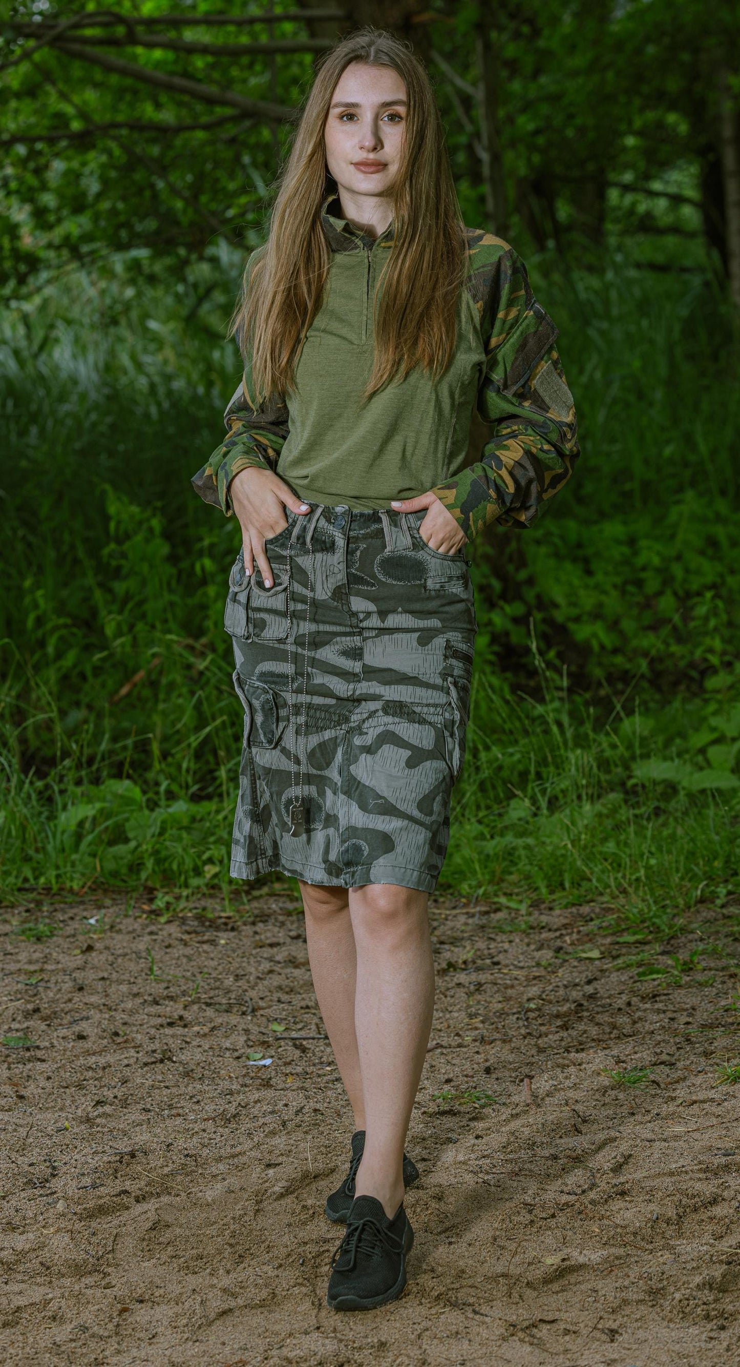 Langer Baumwollrock, Camouflage-Muster mit Flaschenöffner
