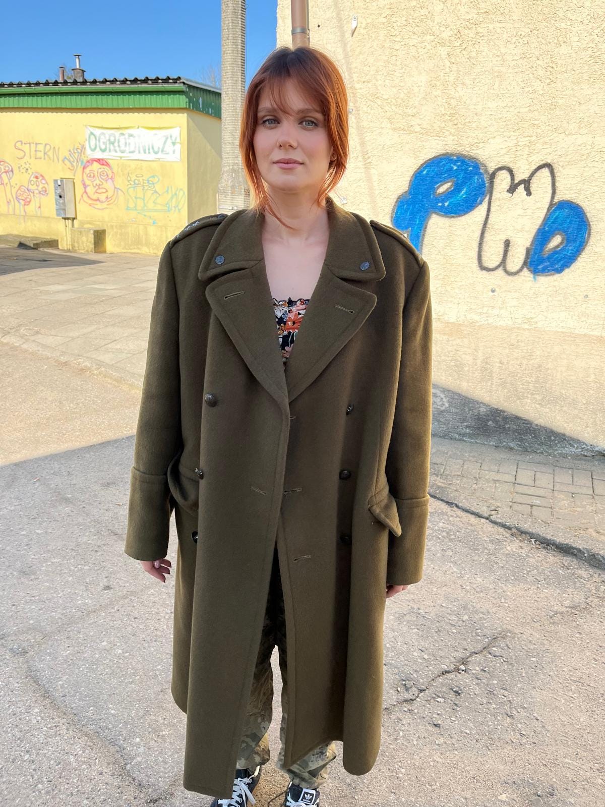 Polish trench coat of the Polish People's Army, woolen, original, with rank.