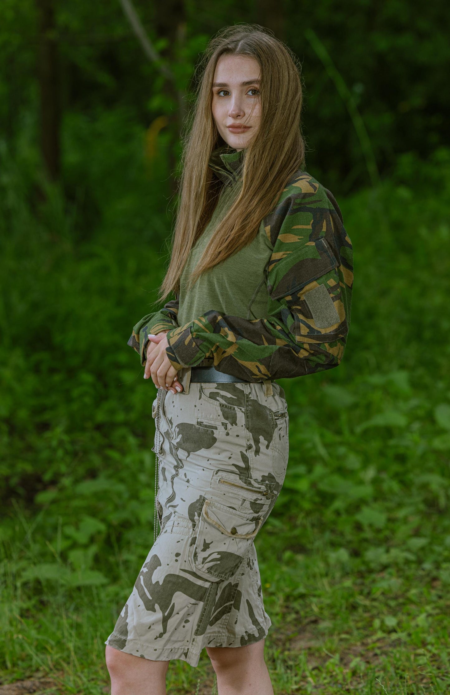Langer Baumwollrock, Camouflage-Muster mit Flaschenöffner