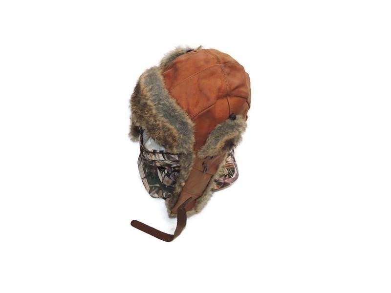 Australischer Ushanka Kakadu Hut aus echtem Leder und Kunstfell