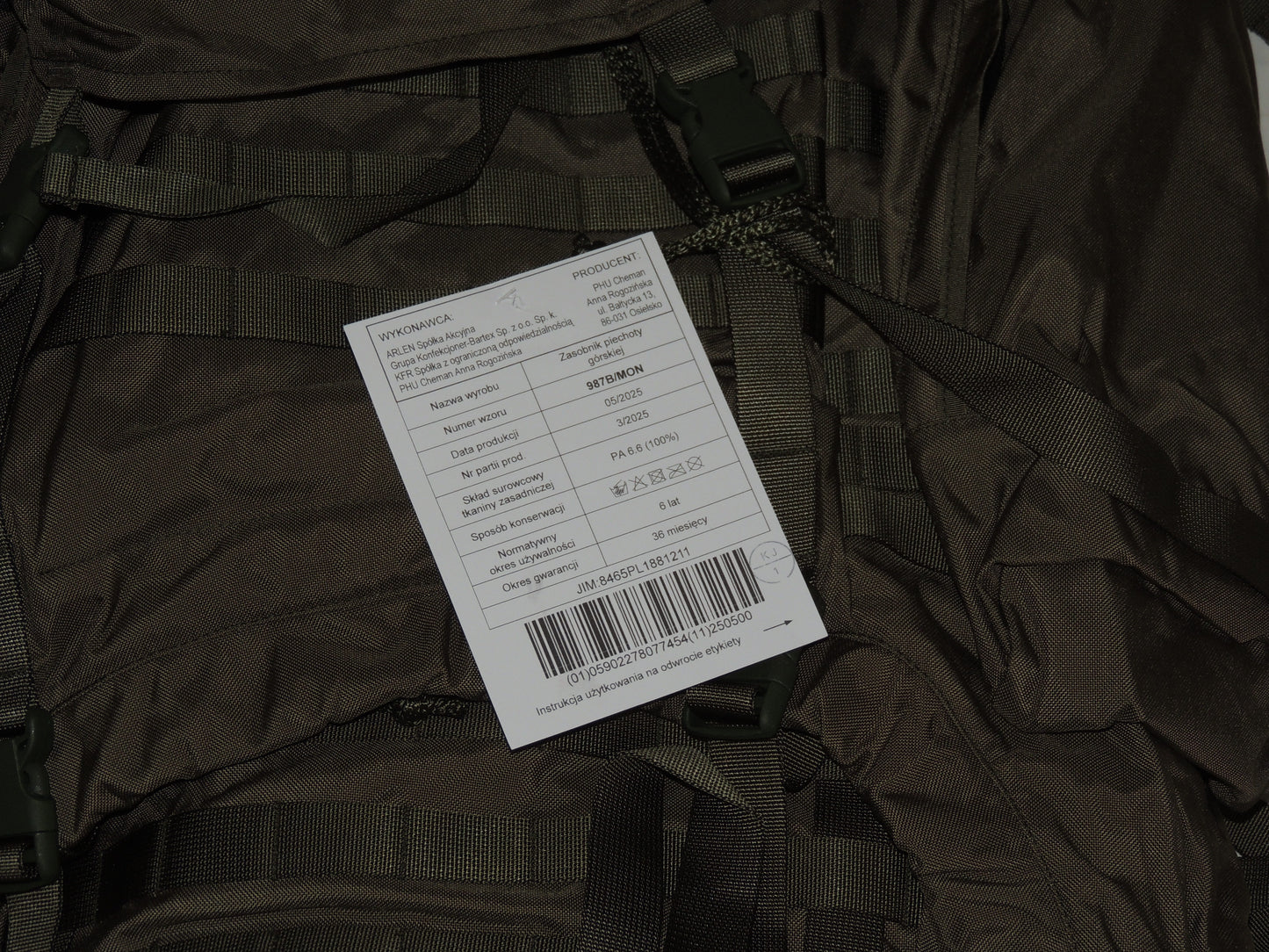 Plecak Duży Zasobnik Piechoty Górskiej ZPG khaki 987B/MON z pokrowcem