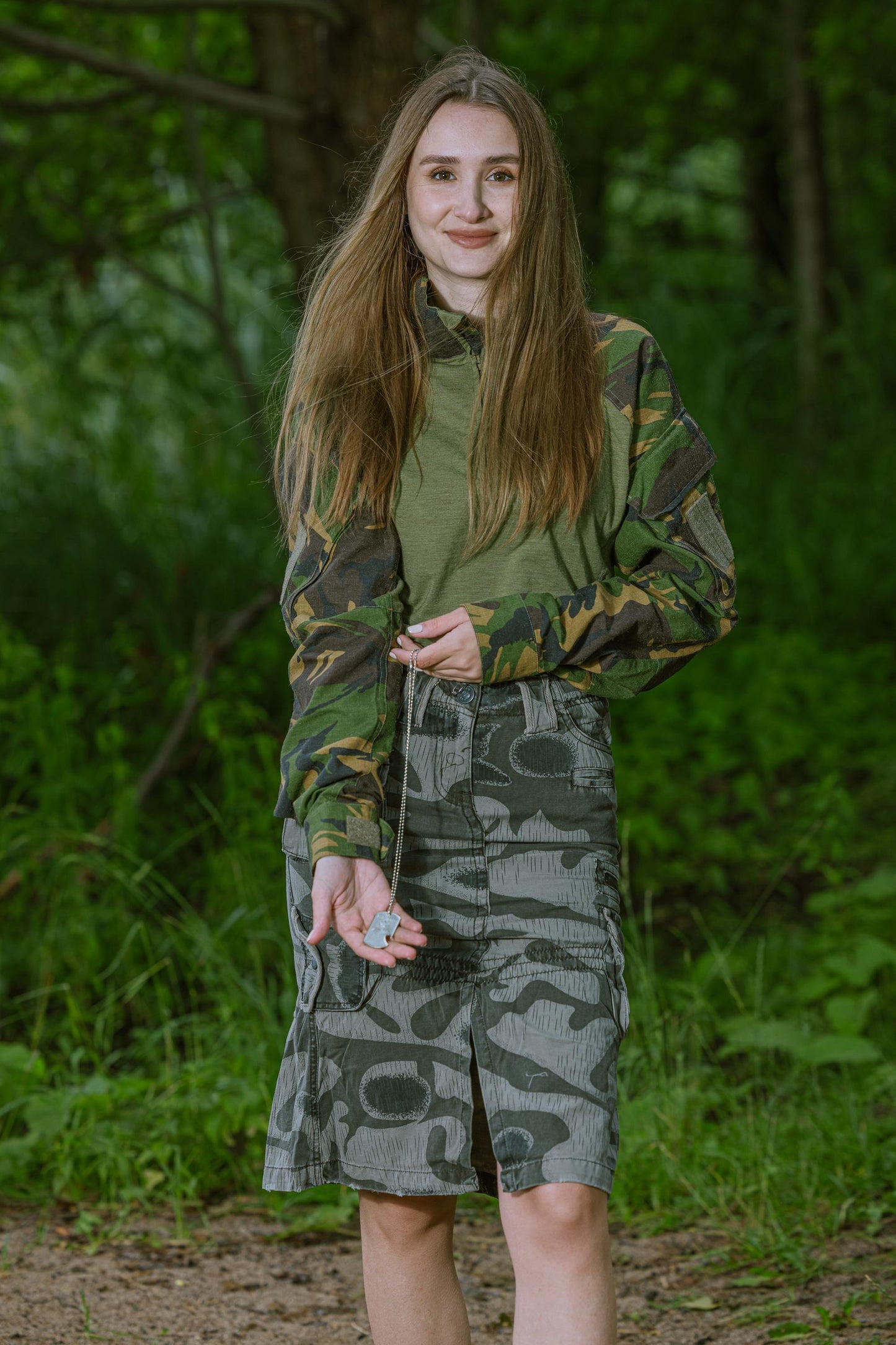 Langer Baumwollrock, Camouflage-Muster mit Flaschenöffner