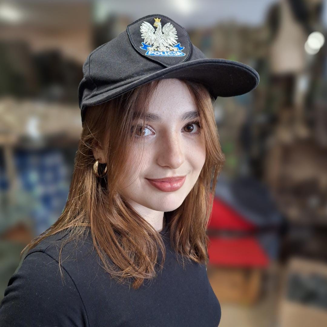 Polish police patrol cap, older design with original badge