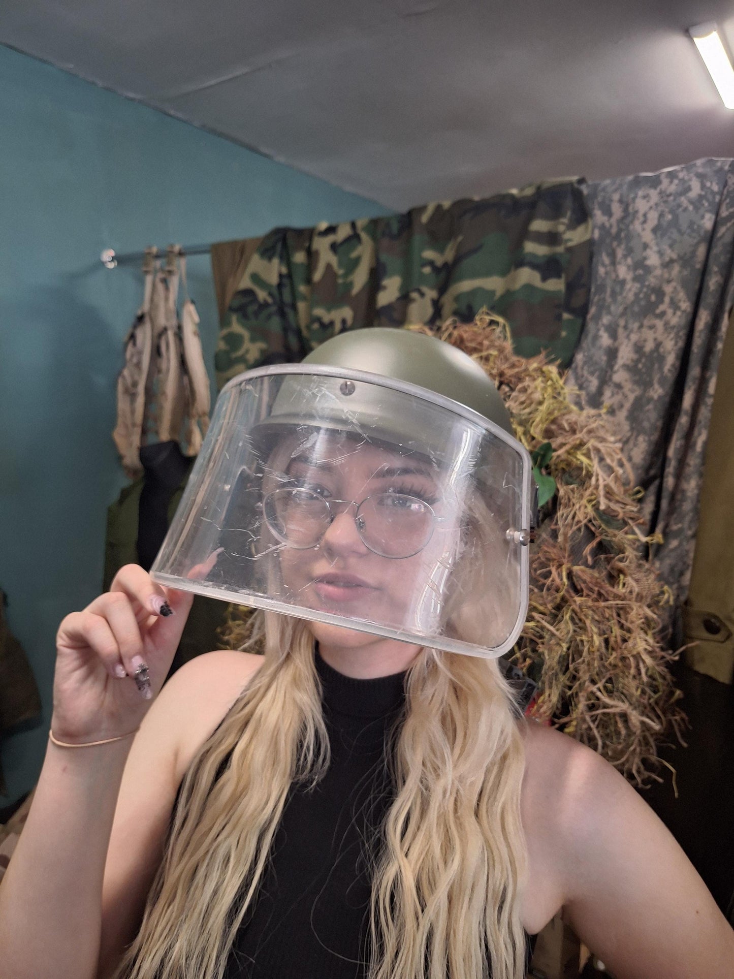 Italian tactical military helmet with face protection OD green