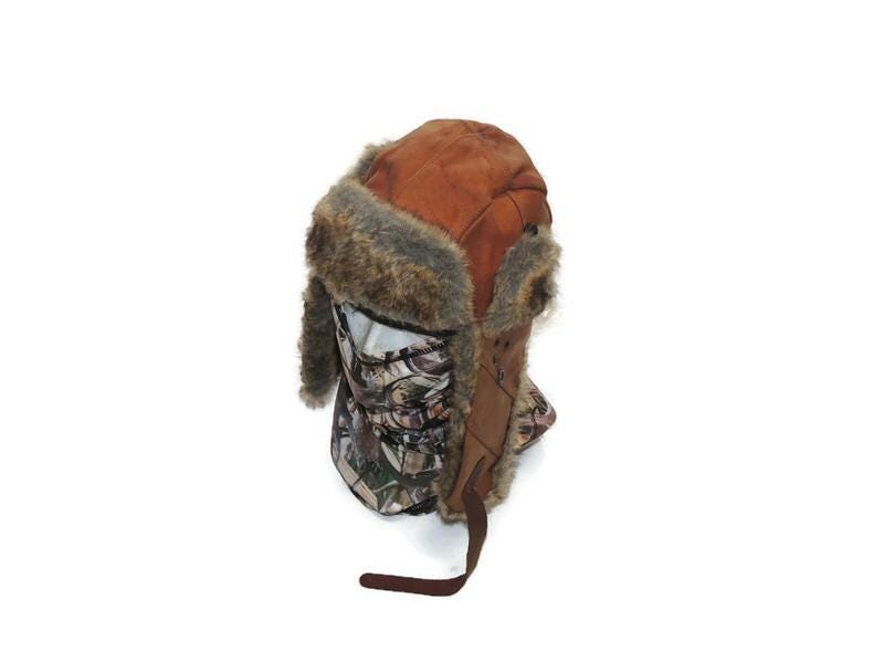 Australischer Ushanka Kakadu Hut aus echtem Leder und Kunstfell