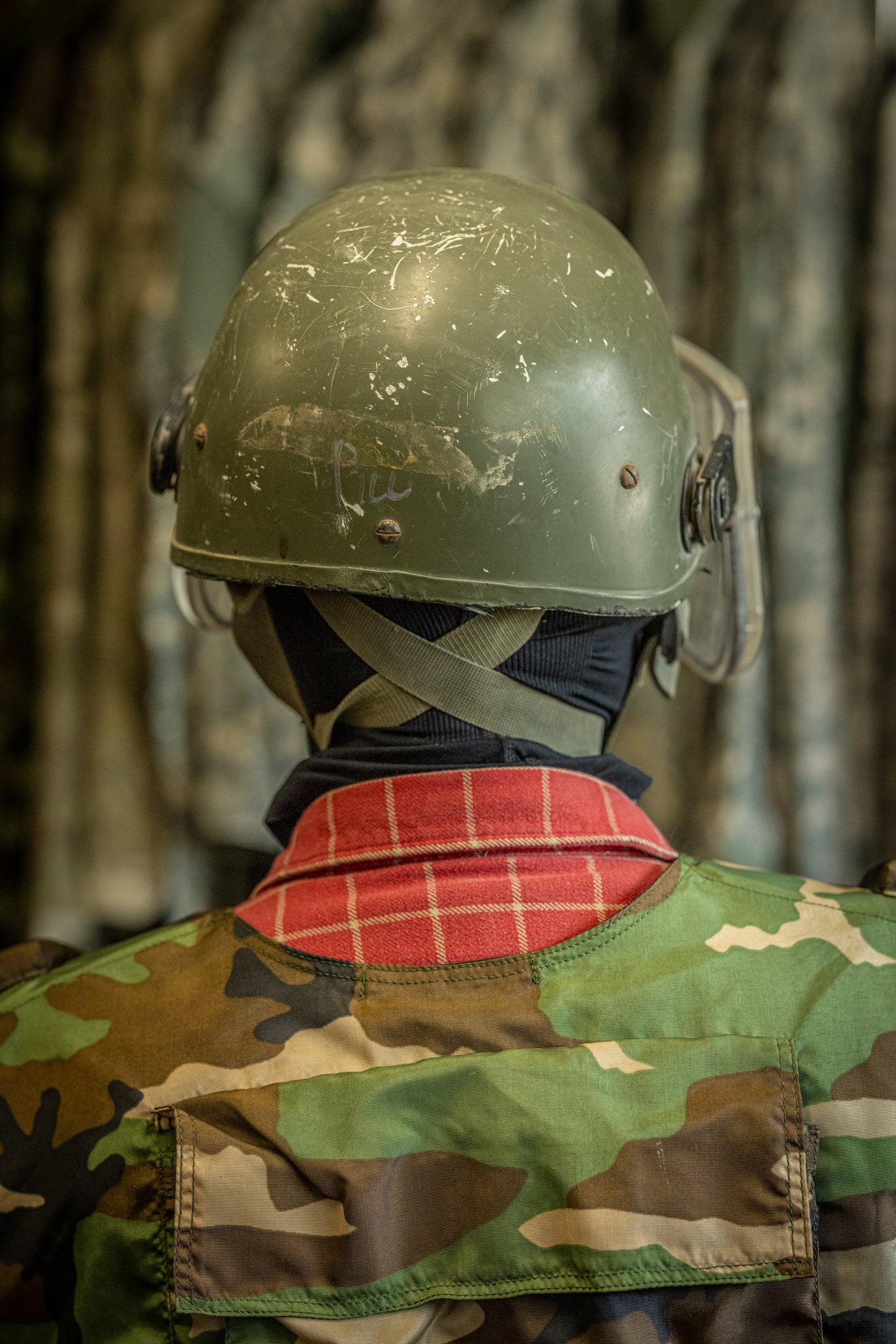 Italian tactical military helmet with face protection OD green