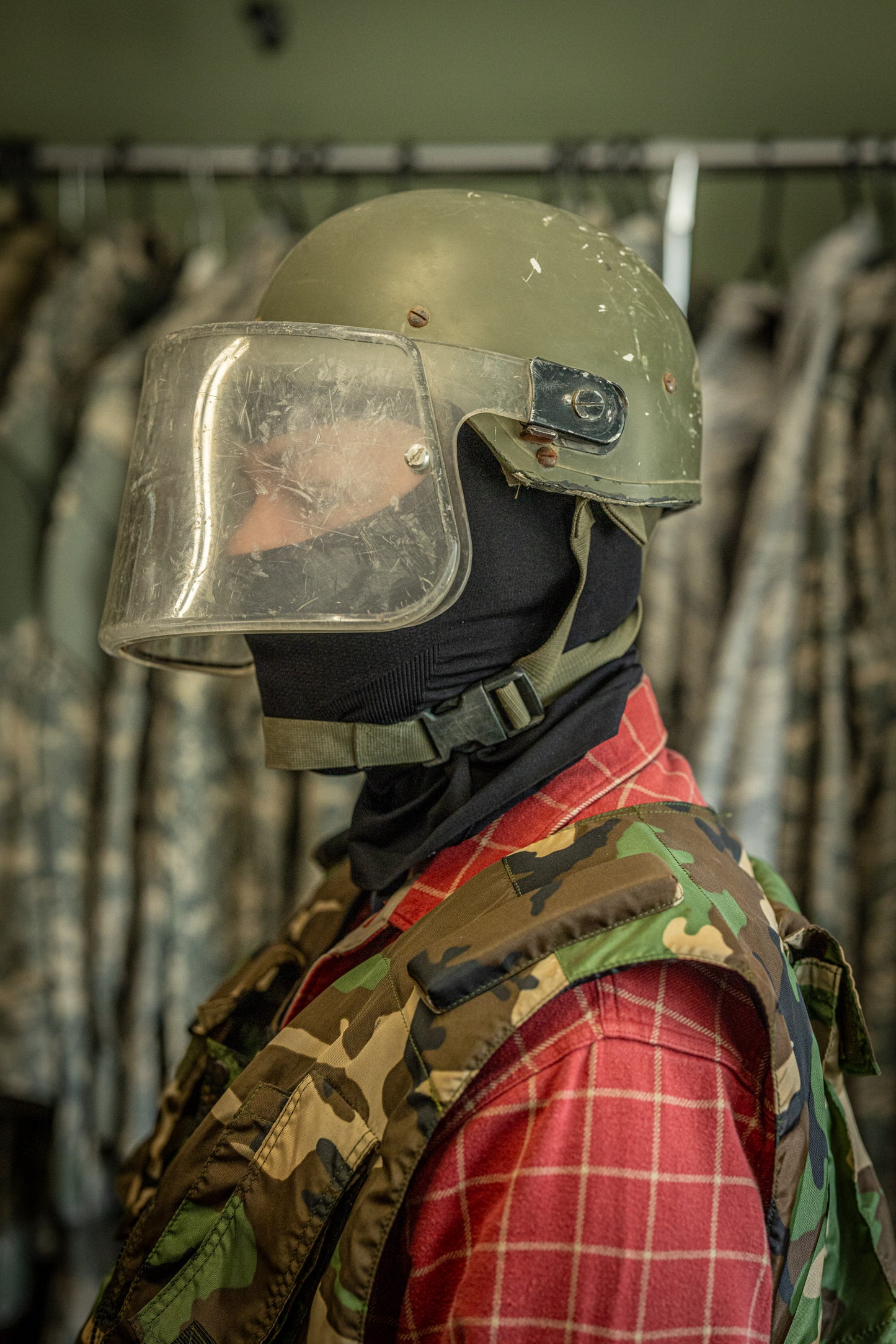 Italian tactical military helmet with face protection OD green