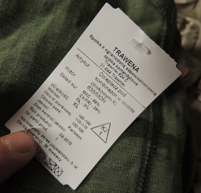 Unterziehanzug-Wärmer in Olivgrün, XL 635/MON, neues Set