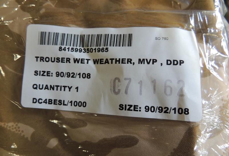 MVP Rain Pants ECWCS Brand New DDPM