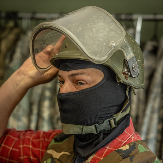 Italian tactical military helmet with face protection OD green